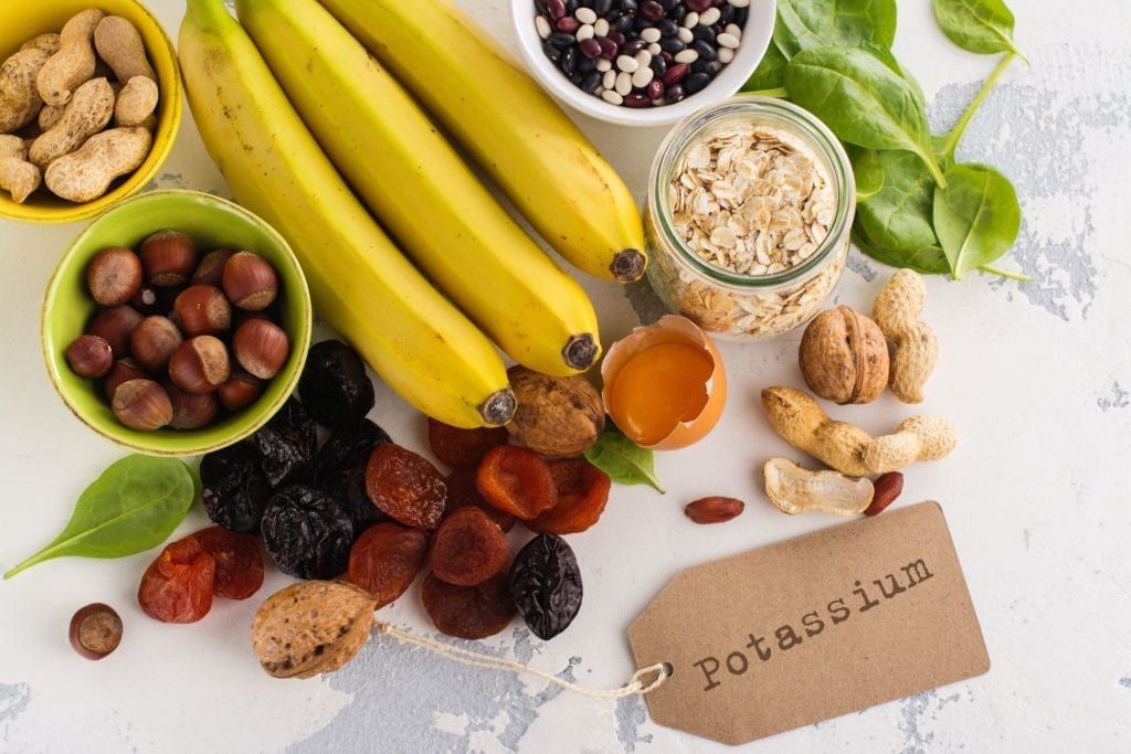 potassium label next to a variety of foods that contain potassium